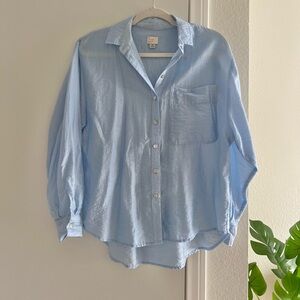 Preppy Light Blue Button Down Shirt Oversized Style Casual Minimal Office Blouse